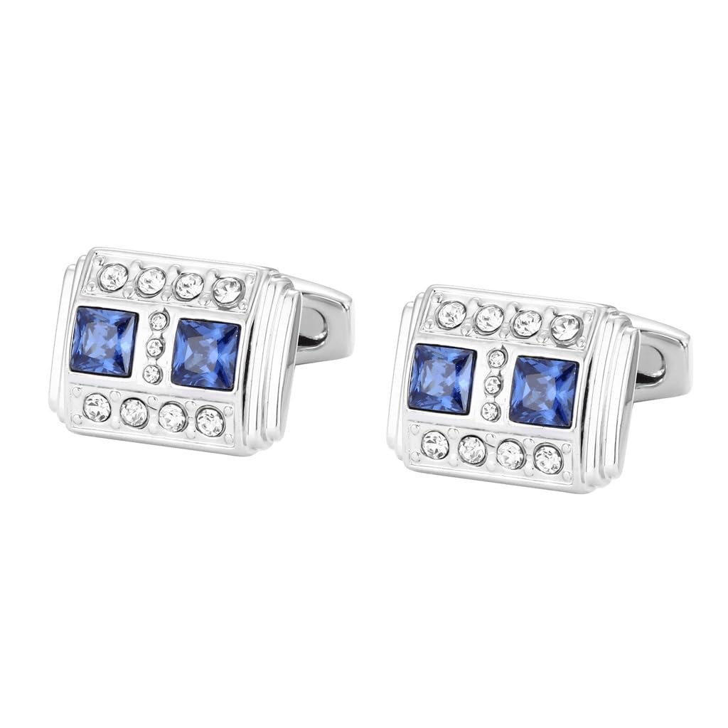 Gemelli in Cristallo Imitazione, Fibbia per Polsini, Camicia Francese da Lavoro, Accessori per Abiti(Blu-15 * 15Mm)