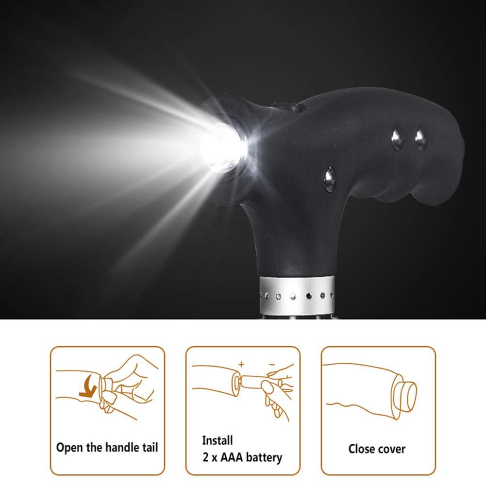 Bastón LED Ajustable, Mango De Masaje Magnético, Bastón Ajustable Ligero para Equilibrio, Ayuda De Movilidad, para Hombres, Mujeres, Bastones Discapacitados, Ancianos, Muletas Times
