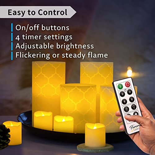 Furora Lighting Led Flameless Candles With Remote Control, Set Of 8, Real Wax Battery Operated Pillars And Votives Led Candles With Flickering Flame And Timer Featured - White Nordic Collection #TOP4