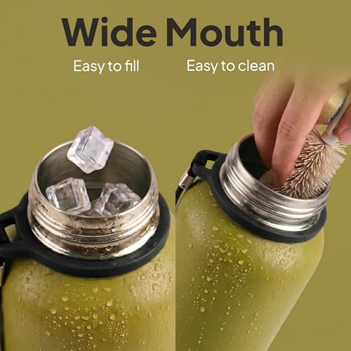 Image of CELLO Duro Kent Gen-X Stainless Steel Flask 720 ml Olive Green | Wide Mouth with Carrying Loop, Leak Proof Double Wall Vacuum Insulated Hot and Cold Flask Water Bottle for Office Gym Biking & Travel