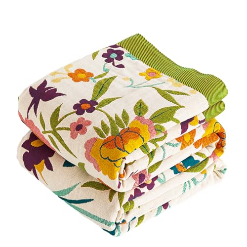 Boho Throw Blanket 50" x 60", 100% Organic Cotton Skin-Friendly Soft Bed Quilt Throw - All Season Floral Rustic Farmhouse Decor Luxury Blanket for Sofa Couch Chair and Gift.