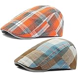 2 Pack Men's Newsboy Hat Flat Cap Adjustable Plaid Ivy Gatsby Cabbie Driving Golf Hat Beret (2 Pcs Set D)
