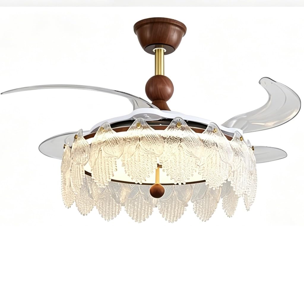 BIVVI Invisible Fan Lamp Bedroom Dining Room Pendant Light Intelligent Silent Room Ceiling Fan Eye Protection(F)