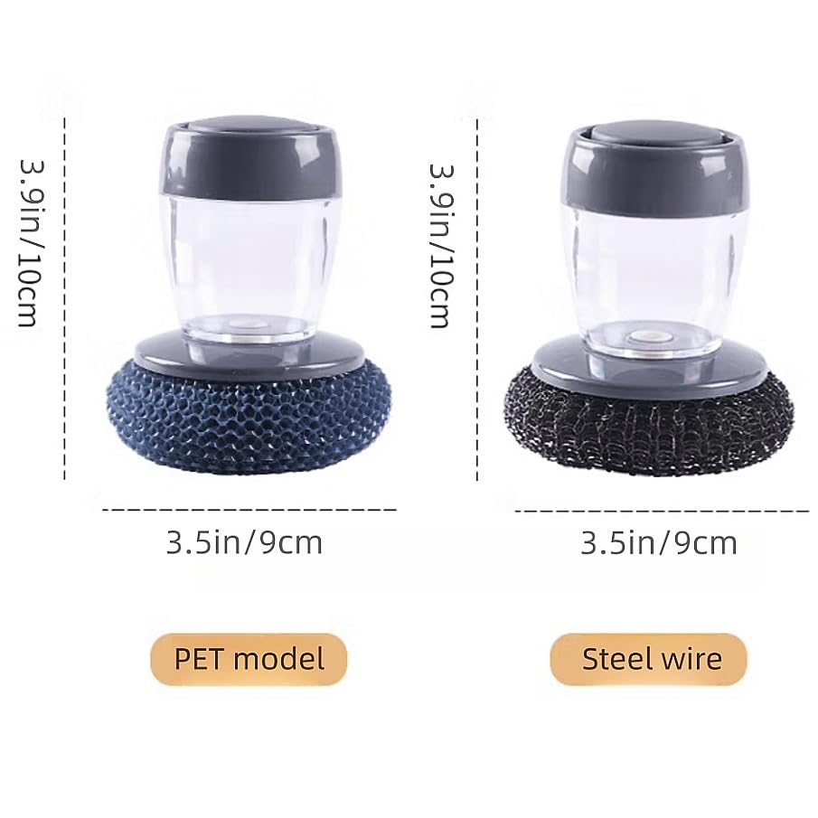 Image of Soap Dispense Palm Scrub dishwashing Kitchen Scrubber Press Automatic Liquid wash Pot (Steel Wire)