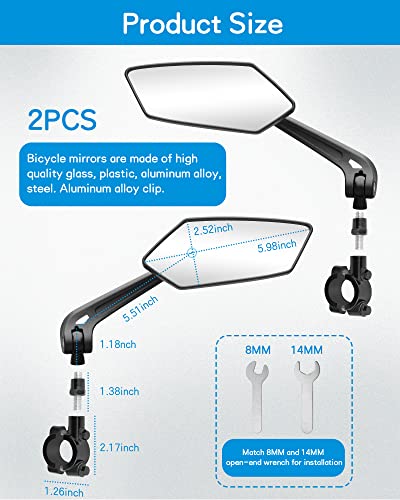 Cuncui 2Pcs Bike Mirror, Bike Mirrors Handlebar Rearview Mirror, Adjustable Rotatable Bicycle Mirrors For Handlebars. (Black) #TOP1