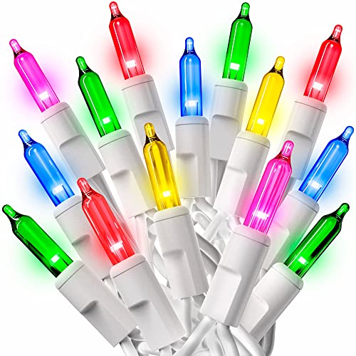 PREXTEX 200 Ct. Multi-Color Christmas Tree Lights with White Wire - 40 Ft Holiday String Lights for Indoor and Outdoor Use - Multicolor Twinkle Christmas Tree Decoration with End-to-End Connectors