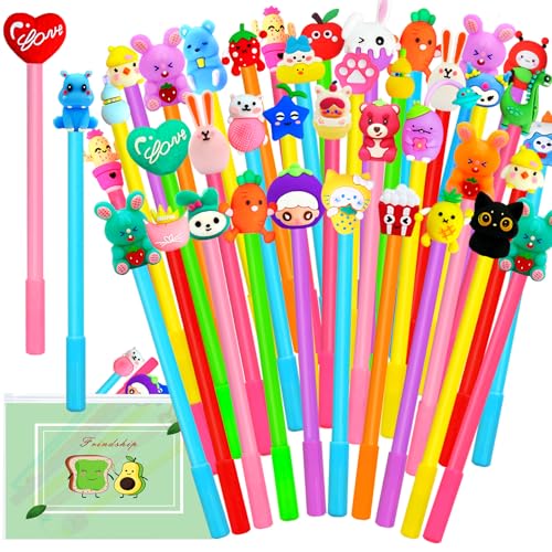 30 bolígrafos de gel negro con diseños kawaii y estuche miniatura 1
