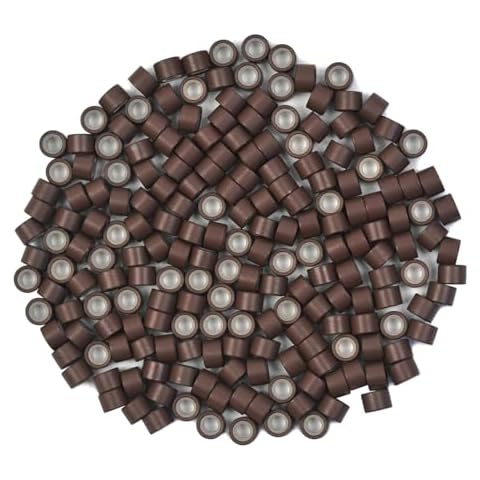 Amesun Microlink Beads 4mm Silicone Lined Microbeads with Hand Tied Weft Hair Extension Tools 500Pcs (Brown) Cover
