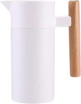 qiuqiu Thermo Coffee Pots Stainless Steel Vacuum Insulation, Thermos Flask, with Beech Handle, Simple and Elegant Design, for Hot and Cold Tea Coffee, Kitchen, Office-White||1.2L