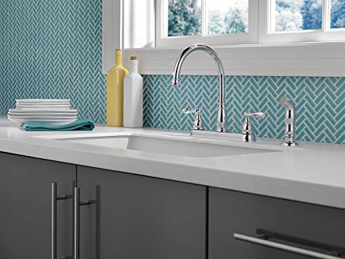 Delta Windemere Chrome Kitchen Faucet with Side Sprayer, Traditional 4 Hole Kitchen Sink Faucet, Two-Handle, Chrome 21996LF - Image 7