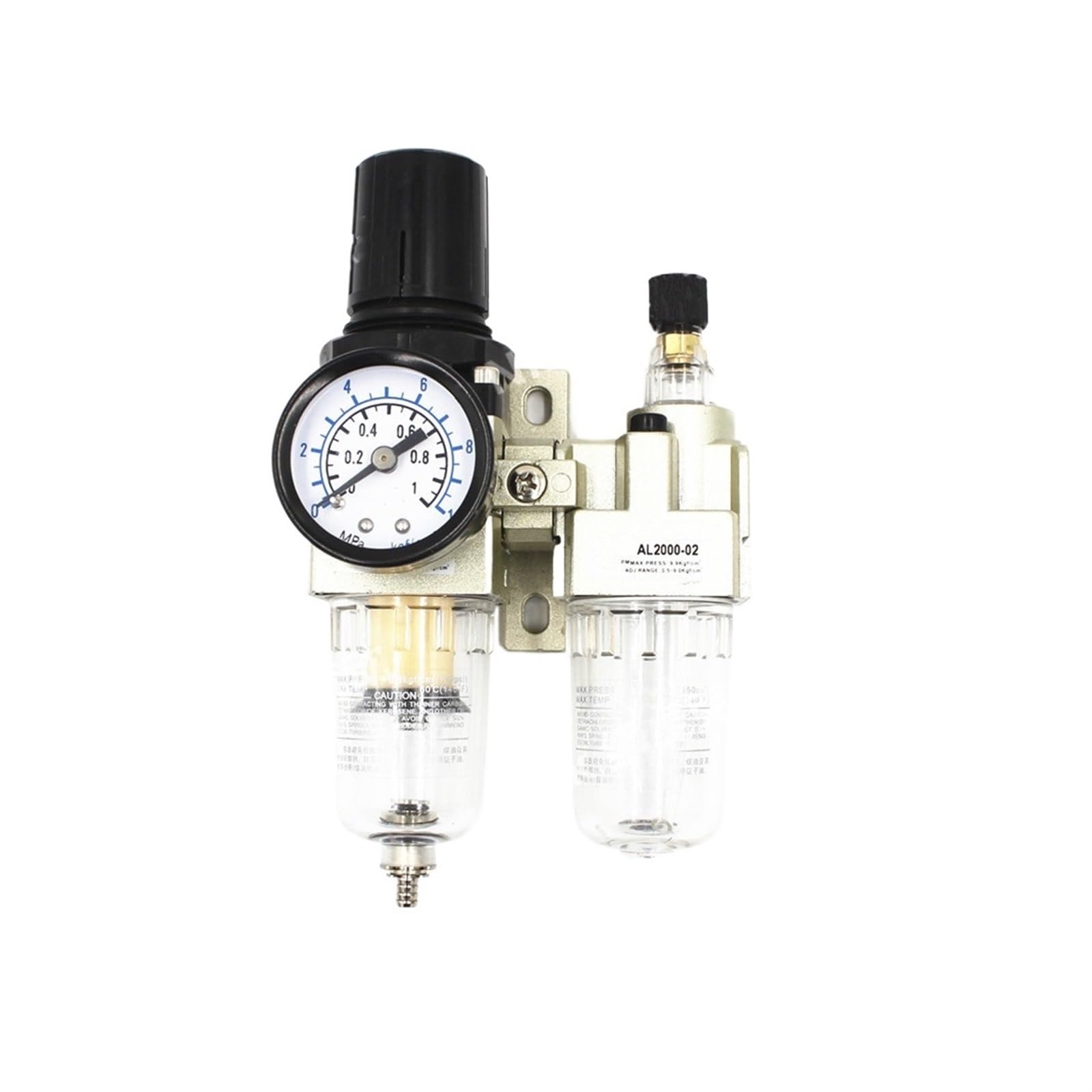 AC2010-02 1/4 Inch Manual Drain Type Compressing Air Filter Pneumatic Gas Source Processor Two Joint Oil-water Separator 1Pcs(AF2010-02)