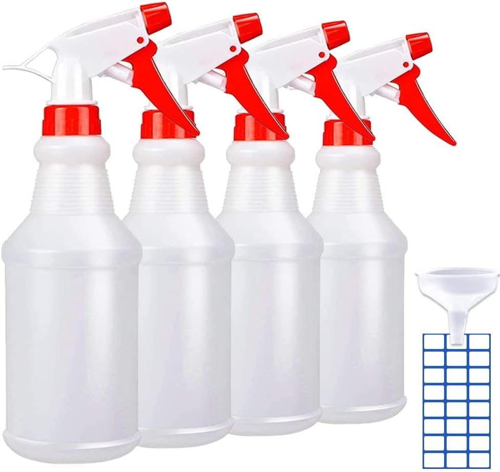 Empty Spray Bottles (16oz/4Pack) - Adjustable Spray Bottles for Cleaning Solutions - No Leak and Clog - HDPE spray bottle For Plants, Pet, Bleach Spray, Vinegar, BBQ, and Rubbing Alcohol.