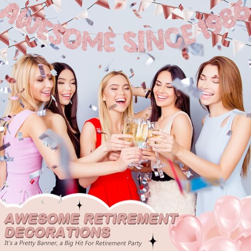 Image of Fulmoon Pre-strung Awesome Since 1986 Banner Glitter Happy 40th Birthday Banner Funny 40th Birthday Decorations 1986 Party Decorations for Men Women Anniversary(Rose Gold)