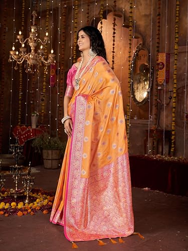 Image of Mehrang Cotton Banarasi Silk Saree for Women With Unstitched Blouse Piece