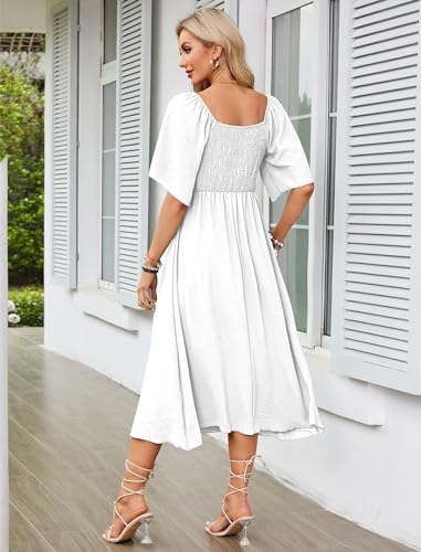 Robe d'été décontractée midi : coupe trapèze fluide à col en V chic - 4