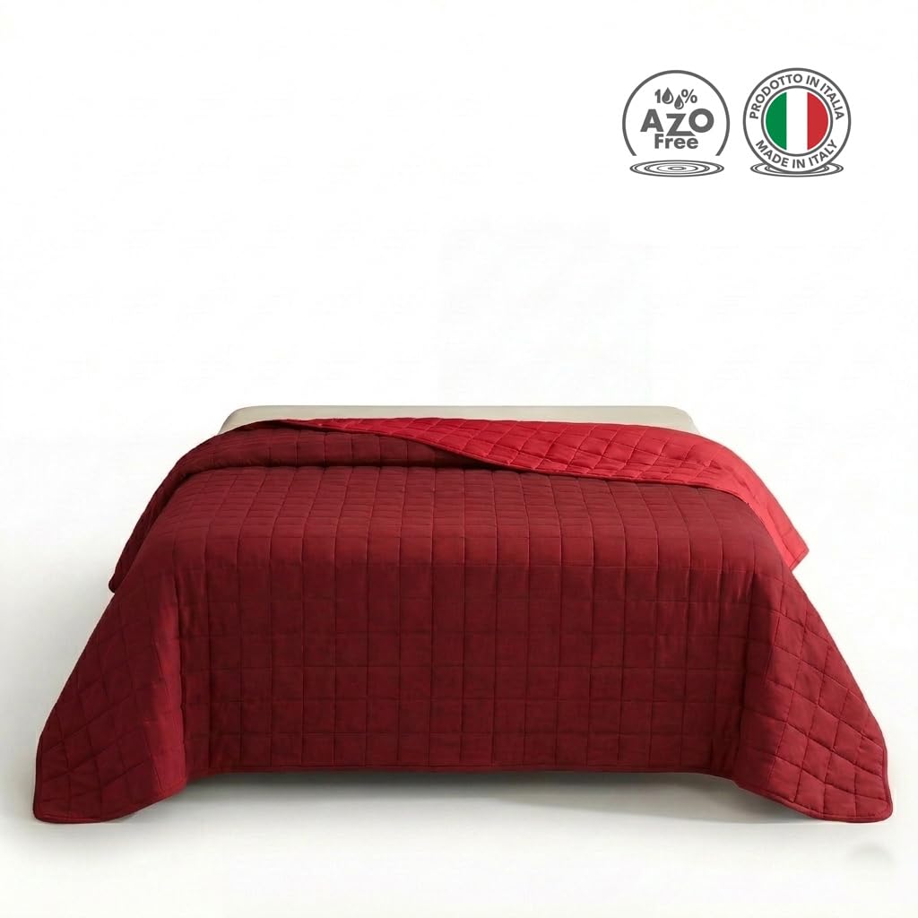 INTRECCI Copriletto Matrimoniale Estivo, Trapunta Estiva Matrimoniale, 260x260 cm, Coperta Estiva, anche Primaverile, Double Face, Moderna, Leggera, Elegante. Colore: Bordeaux/Rosso