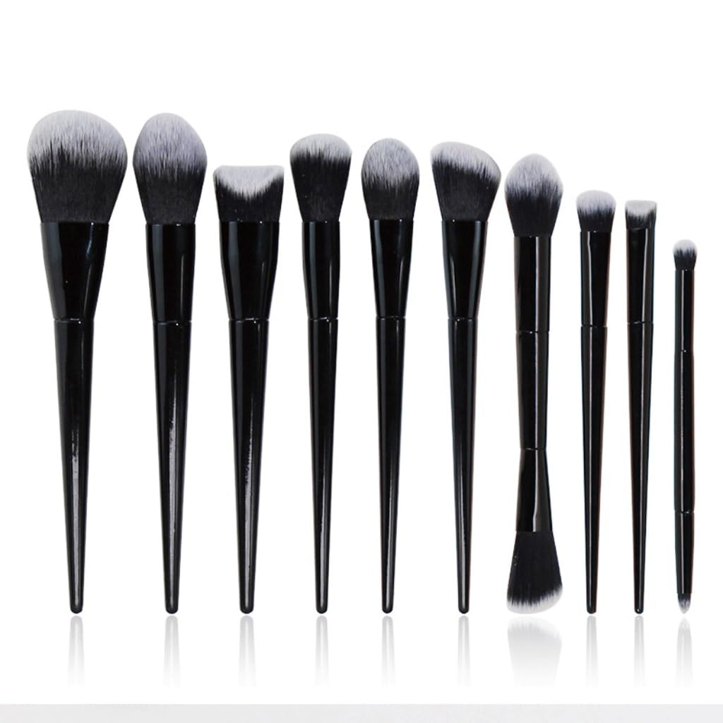 Set di Pennelli for Trucco da 10 Pezzi, Set Completo di Strumenti di Bellezza for Pennelli for Ombretti in Polvere Nera