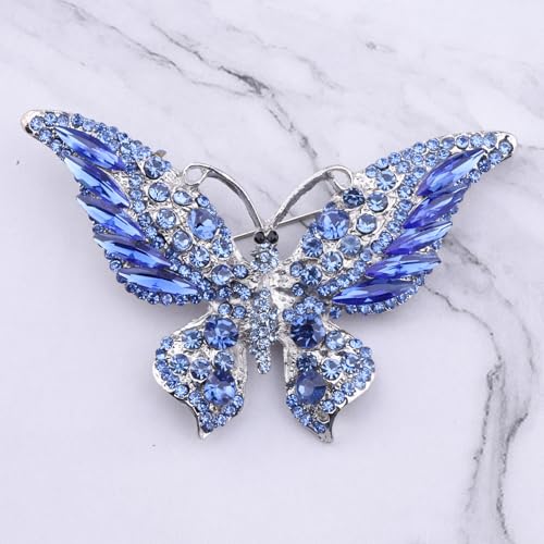 Image of FEELMEM Crystal Rhinestone Butterfly Brooch Pin Blue Color Butterfly Brooches for For Women Wedding /Banquet /Birthday Party