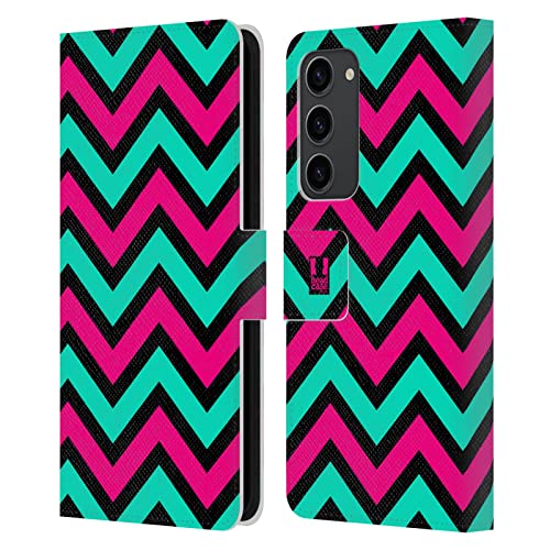 Étui Portefeuille Samsung Galaxy S23+ 5G Head Case Designs Motif Zigzag Noir et Néon