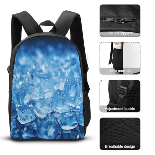 Printed Backpack With Lunch Pack Storage Box Case Blue Ice Cube Background 3pcs Lightweight Travel Backpack3