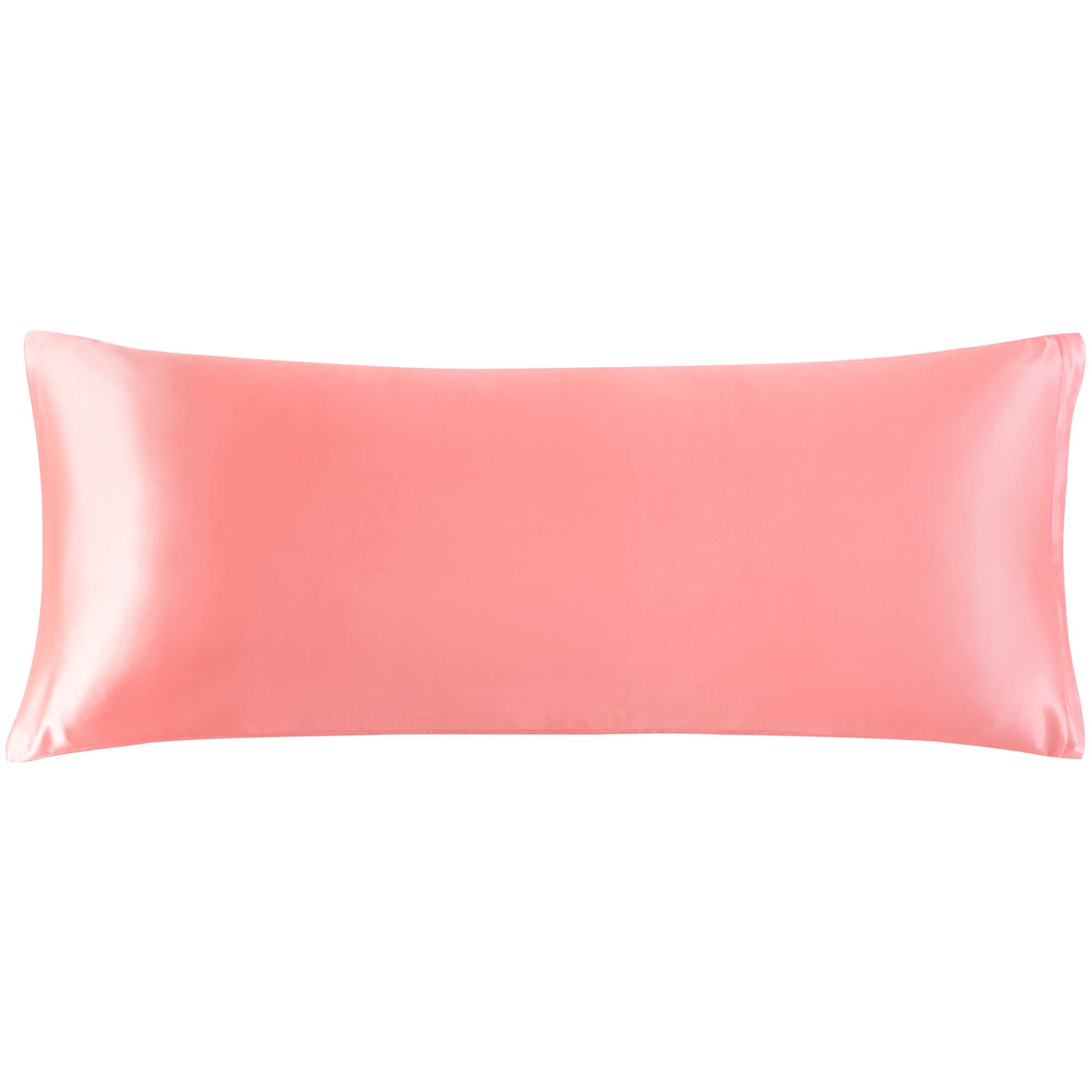 PICCOCASA Funda de Almohada Satén con Cierre de Cremallera, Suaves Largas Fundas Almohada Sedosa de Lujo, Protege Cabello y Piel - 51x122cm, Coral Claro