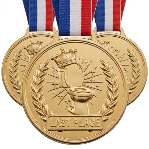 Last Place Award Medal 3 Inch,Funny Gag Toilet Bowl Trophy with Ribbon,Fantasy Football Loser Prize for Parties or Family Game Night Trophy,Participation Awards and Trophies White Elephant Gift