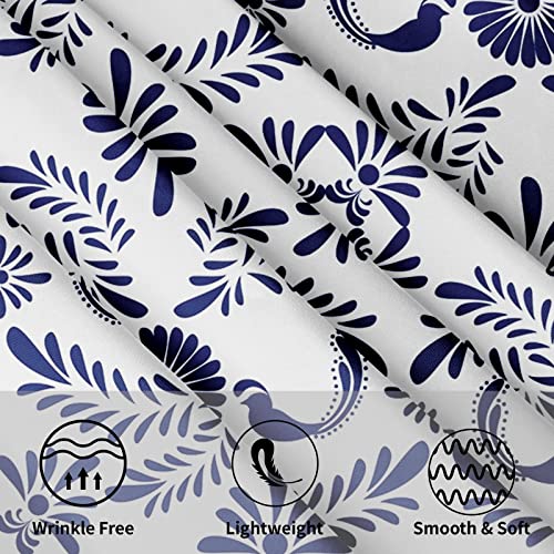 Cafl Round Tablecloth Blue And White Porcelain Floral Mexican Talavera Table Cloths Waterproof For Party Dining Holiday Banquet #TOP6
