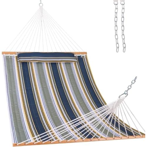 Lazy Daze 12 FT Quilted Fabric Hammock with Spreader Bar, 2-Person Double Hammock for Outside Patio Poolside Backyard Beach, 450 lbs Capacity, Forest