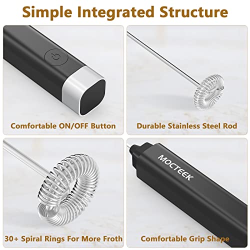 Mocteek Milk Frother, Handheld Mini Foamer Maker For Latte Coffee, Cappuccino, Hot Chocolate,Matcha, Frappe (Black) #TOP1