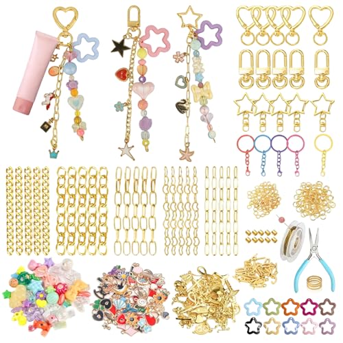 VELAJA Kit de Fabrication de Bijoux et Porte-Clés 354 Pièces, Ensemble Complet de Breloques et Outil pour Création Bijoux DIY, Loisirs Créatifs pour...