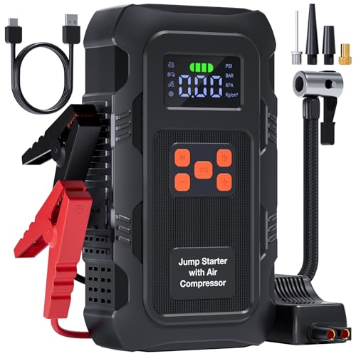 Image of 5000A Jump Starter with Air Compressor, Portable Car Battery Jump Starter with 150 PSI Tire Inflator for Up to 10.0L Gas and 8.0L Diesel Engines, 12V Jump Box Battery Charger Booster(Orange)