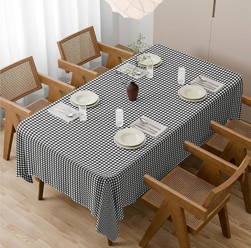 Image of Casableu Gingham Checks Charcoal Table Cloth for 6 Seater Dining Table | 52x72 Inch Rectangular Table Cover | Dust-Proof, Washable Fabric | Decorative Checkered Dining Table Cover for Home