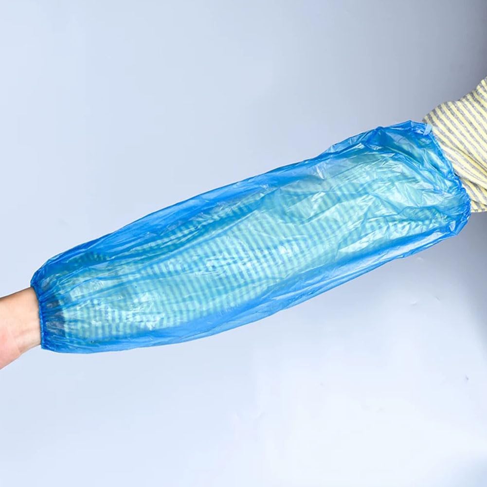 QIRUIRED 300 Pcs Disposable Over Sleeves to Cover Arms Blue Waterproof Arm Protection Sleeves with Elastic Ends Forearm Protector Oversleeves for Cleaning Painting - Image 3