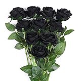 JUSTOYOU 10 PCS Halloween Black Flower, Artificial Roses Flowers, Realistic Blossom Roses, Real Touc