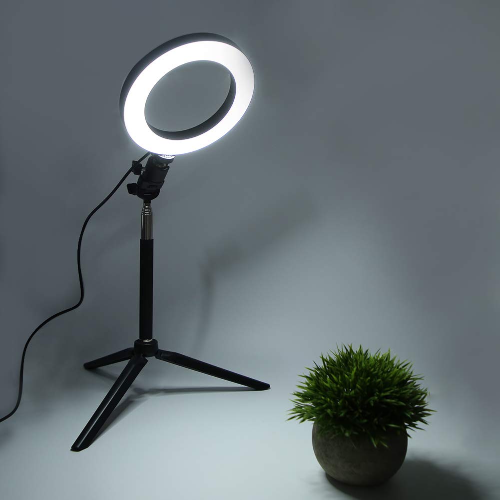 6-calowa ściemniana LED USB z Pierścieniem Wypełniającym do Fotografii + Statyw Stacjonarny + Kijek do Selfie, 10-poziomowe 3 Kolory Bezstopniowe Przyciemnianie + Urządzenie Przenośne dla