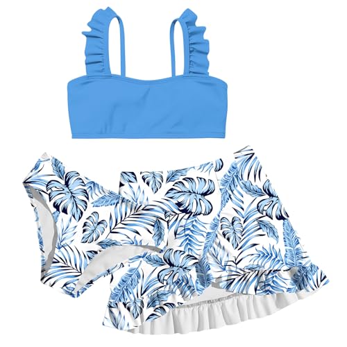 Image of ALISISTER Girls Swimsuit 3 Piece Bathing Suits Summer Bikini Tankini Sets with Cover Up Skirt for 4-12 Years