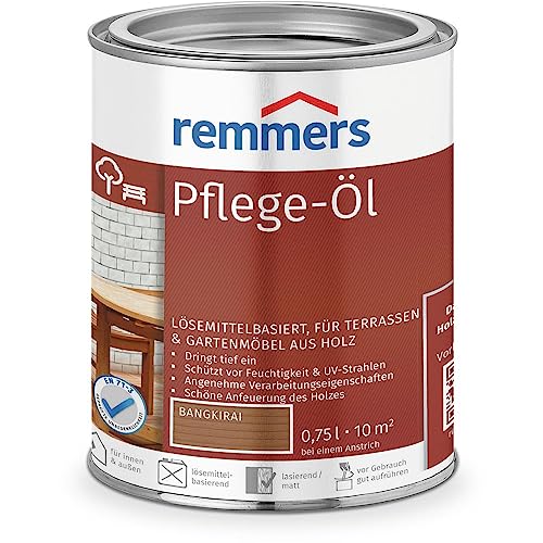 Remmers Huile soin Bangkiraï, 0,75 litres, Huile déco pour bois intérieur et extérieur, solvantée, hydrofuge, résistante aux intempéries. Huile adaptée...
