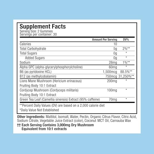 Plant People WonderFocus Lion’s Mane & Cordyceps Gummies Boost Memory & Focus - Vegan, No Sugar, Citrus Flavored, 60 Cou