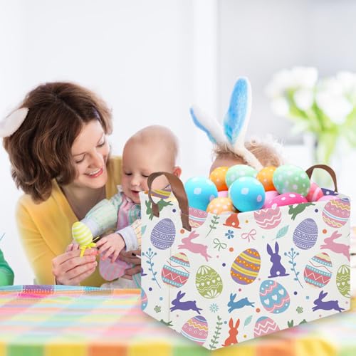 Image of FXOLCSHE Rectangular Easter basket,Nursery Hamper,Collapsible waterproof baby toy storage box for Kids,Toy Organizer,Home Decor,Gift Baskets(Cute egg)
