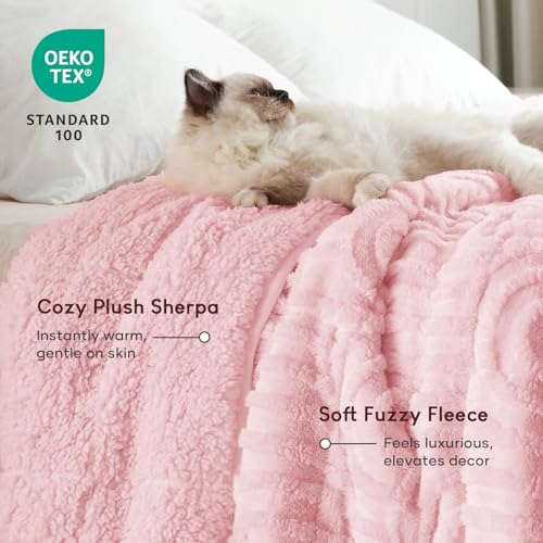 Image of Cottonblue Jacquard Weighted Blanket 20 lbs for Adults Queen Size, Soft Fluffy Sherpa Fleece Weighted Blankets Throw 60 inch x 80 inch for Sleep Relax, Fuzzy Warm Arch Heavy Blanket for Bed Sofa, Blush Pink