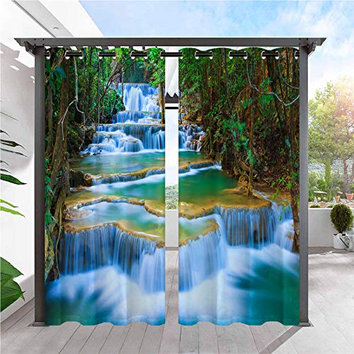 ANHOPE Custom Outdoor Curtains Customized Size Outside Curtains Nature Landscape Waterfall Creek Print Pattern Personalized Waterproof Privacy Drapes for Patio Pergola Gazebo 2 Panels