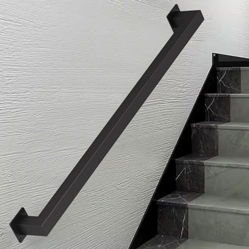 Barandilla de metal negro para escaleras, 8.0.6 m, industrial, antideslizante, para escaleras interiores y exteriores, cubiertas, lofts, porches, barandillas de tubería de hierro para montaje en pared