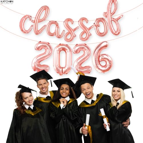 Image of KatchOn, Rose Gold Class of 2026 Balloons Banner - Script, 16 Inch | Graduation Balloons for Rose Gold Graduation Decorations 2026 | Class Of 2026 Decorations, Graduation Party Decorations