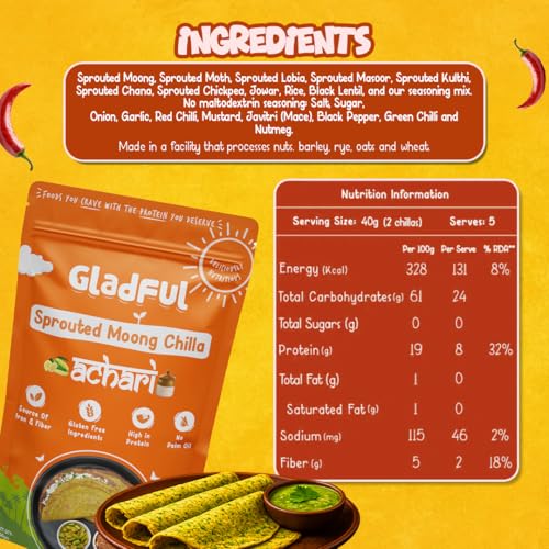 Image of Gladful Combo Chilla Mix - Low GI, Diabetes-Friendly & Gluten-Free - No Maida, Palm Oil & Trans-Fat - Vegan & High-Protein Chilla /Dosa Mix - Achari /Schezwan - Pack of 2 (200g each)