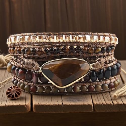 Image of Boho Wrap Bracelet for Women, Handmade Natural Imperial Jasper Multi-Layer Stone Beaded Bracelet, Bohemian Healing Crystal Stone Jewelry Gifts