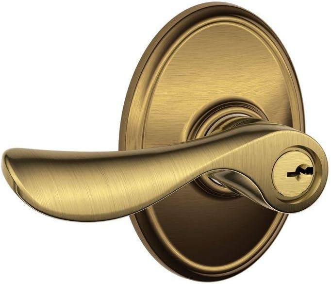 SCHLAGE F51A CHP 609 WKF Champagne Lever with Wakefield Trim Keyed Entry Lock, Antique Brass