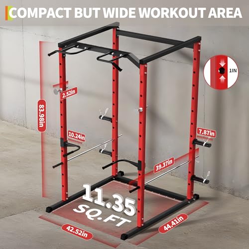Power Cage, Squat Rack for Home Gym, 1100LB Capacity Power Rack with Pull-Up Bar, Adjustable Safety Bars, Strength Training for Home Gym