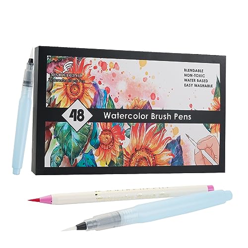 MAIKEDEPOT Watercolor Pens,Set of 48, Real Brush Pens Watercolor Markers and 2 Water Brush,Online Tutorial Video for Coloring Books, Calligraphy(48 Colors)
