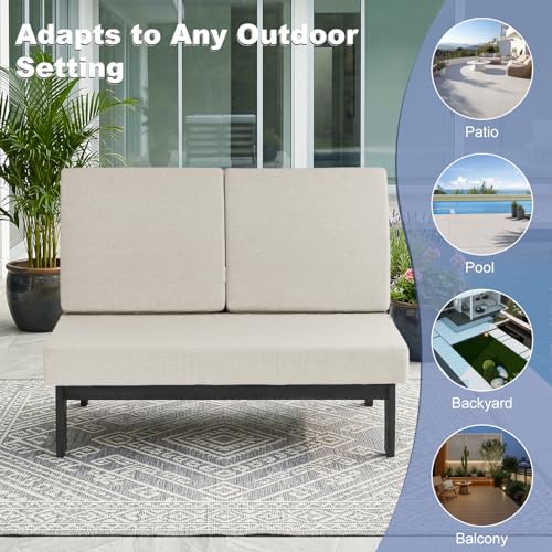 Image of Pia Ricoo 1-Piece Patio Furniture Set, Outdoor Loveseat with 4.5-Inch Thick Cushions, All-Weather Outdoor Sofa for Backyard, Deck, Lawn - Light Camel /Dark (Split Back)
