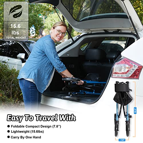 Foldable All Terrain Walker For Senior With Seat, Lightweight Aluminum Rollator Walker With Seat, Rolling Walker With Adjustable Handles, Rollator Walker With Seat For Senior/Adult By Souheilo #TOP4